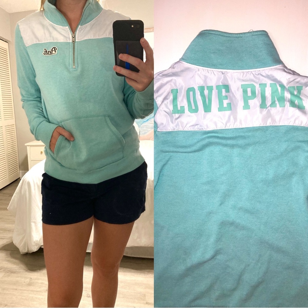 SALE❤️ Love Pink Pullover Victoria’s Secret Jacket Quarter-Zip Pullover Teal